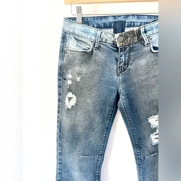 RtA Road to Awe Distressed Two-Tone Frayed Hem Skinny Jeans Women's Size 26‎